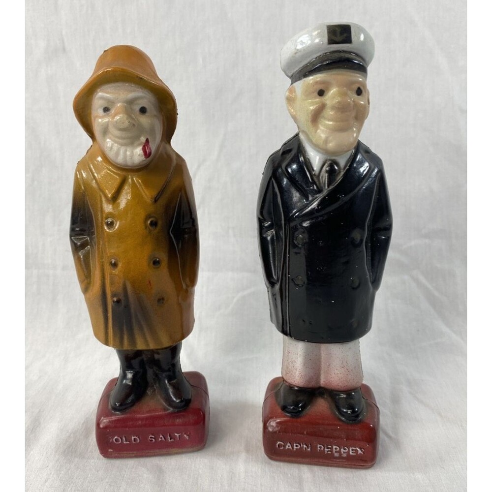 Vintage Plastic Old Salty & Cap'n Pepper Salt & Pepper Shakers (4 3/4" Tall)